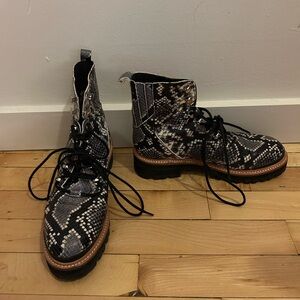 Marc Fisher Izzie Snake Print Combat Boots - size 7.5